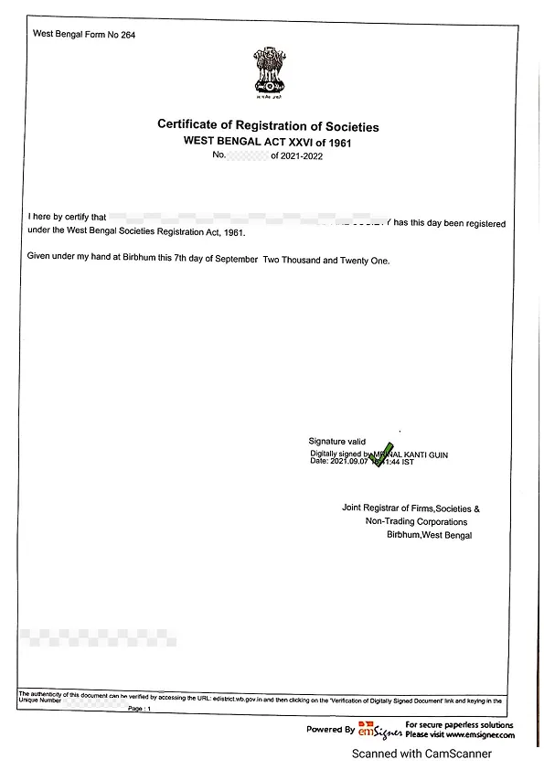 SOCIETY CERTIFICATE